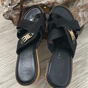 Italian Shoemakers Women's Wedges Black straps with gold toned buckles